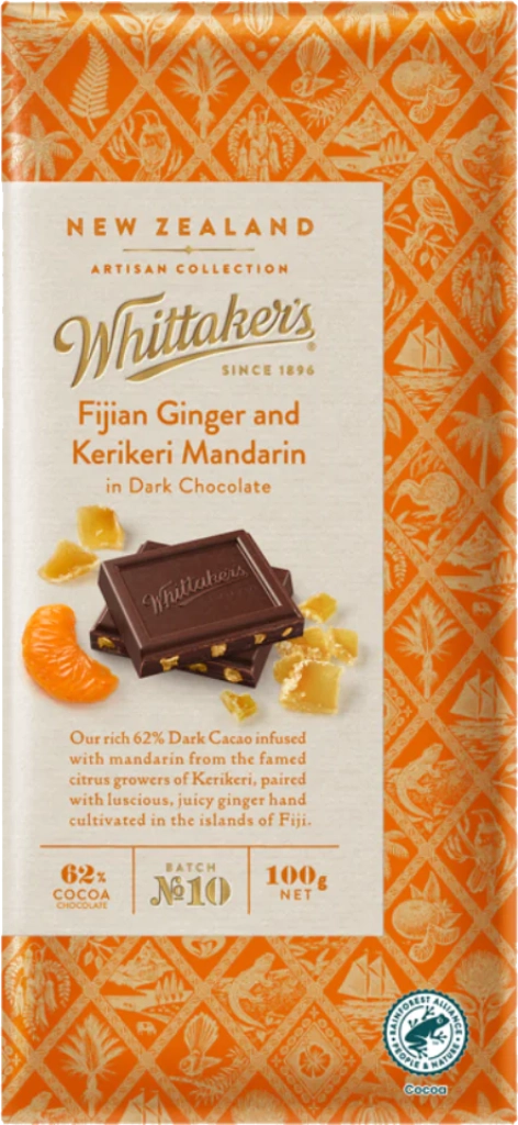 Whittaker's Fijian Ginger & Mandarin Chocolate Block 100G