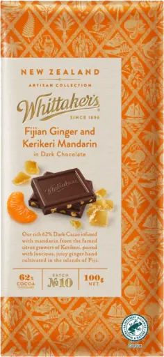 Whittaker's Fijian Ginger & Mandarin Chocolate Block 100G