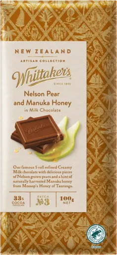Whittaker's Nelson Pear & Manuka Honey Chocolate Block 100G